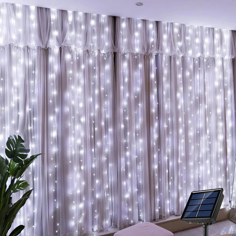 Solar LED Curtain Light Outdoor Garland Solar Fairy String  Garden Christmas Decor