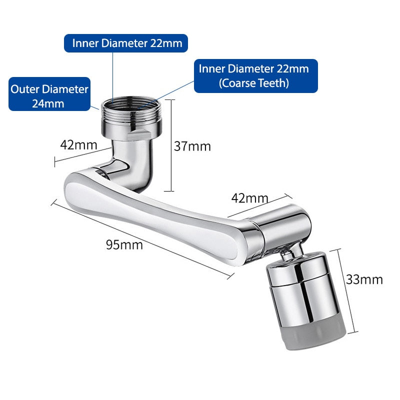 Stainless steel Universal 1080 °Swivel Robotic Arm Swivel Extension Faucet Aerator Kitchen - enoughdream.com