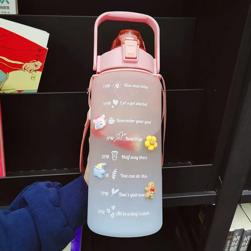 2 Liters Straw Plastic Water Bottle Large Portable Travel Bottle Sports Fitness - enoughdream.com