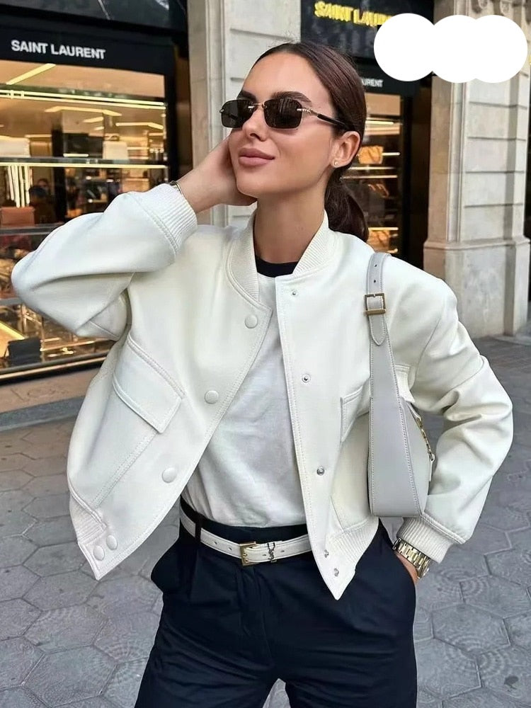 TRAF Women Fashion With Pockets Bomber Jacket Coats Vintage - enoughdream.com