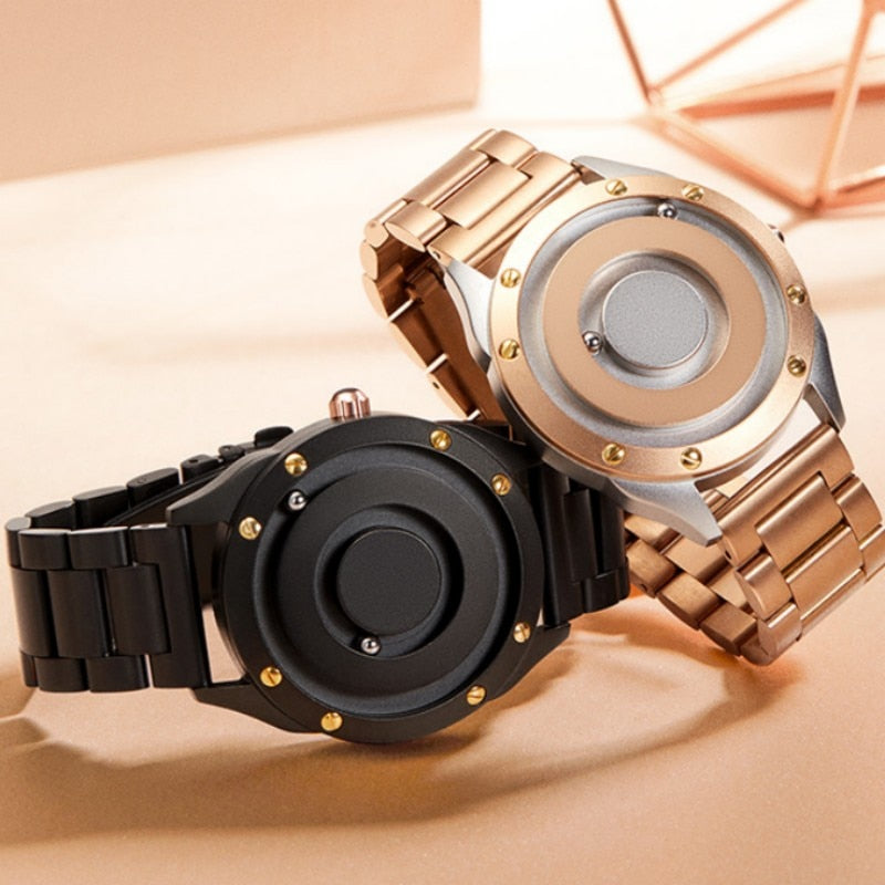 EUTOUR 2023 New Arrival Men's & Women's Pair Magnetic Glass-free Ball Bearing Quartz Watch Stainless Steel Bracelet - enoughdream.com