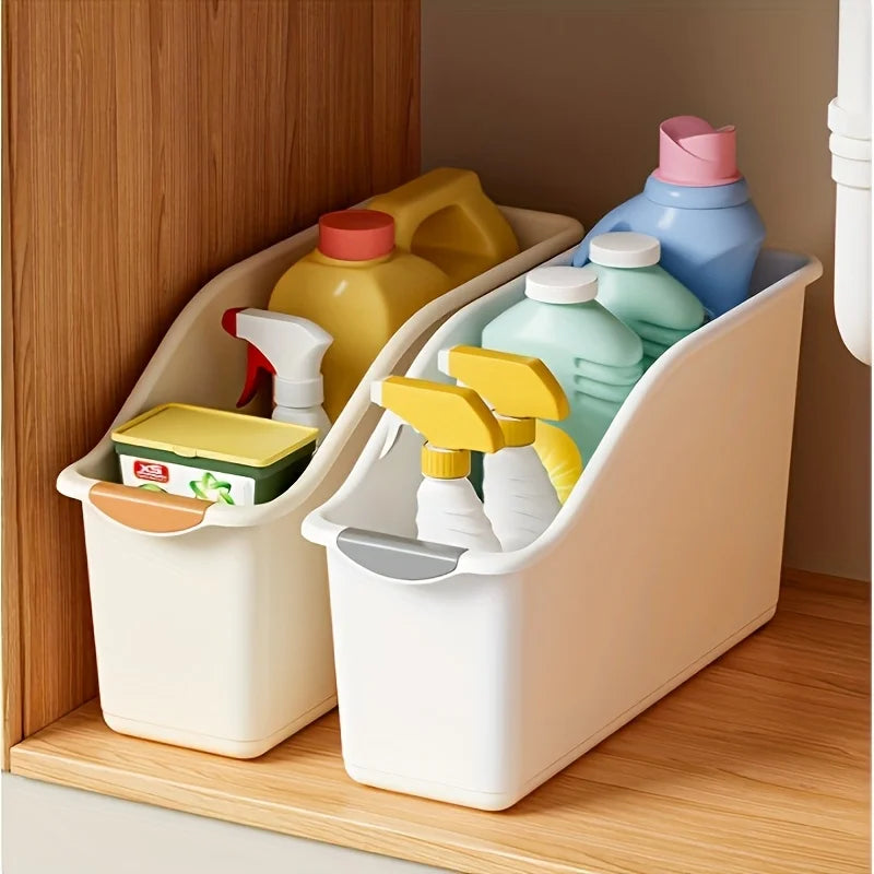 Set of curved plastic organizer boxes - Multipurpose boxes for domestic organization cleaning and essential household items