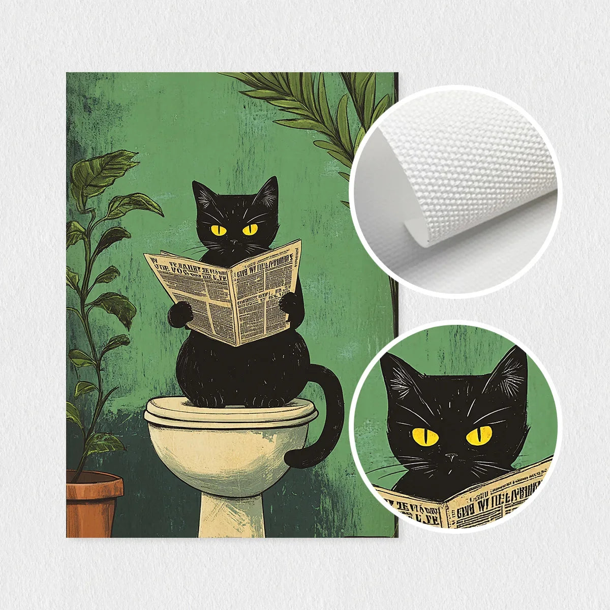 Black Cat Canvas Poster Retro Animal Toilet Wall Art Prints  Decor