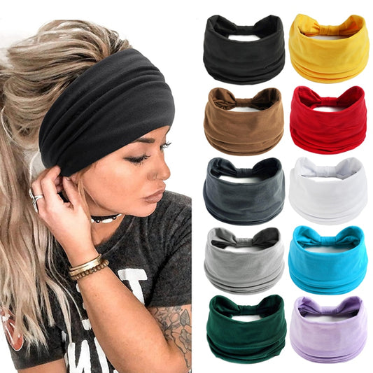 New Boho Solid Color Wide Headbands Vintage Knot Elastic - enoughdream.com