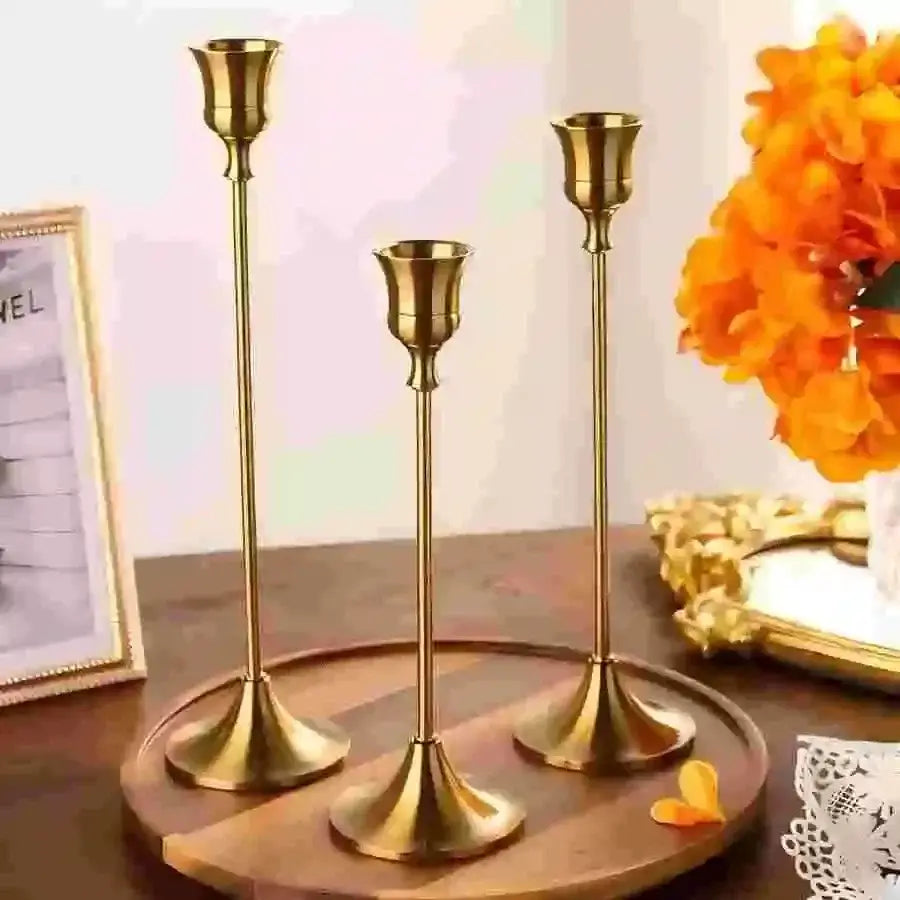 Vintage Elegant Metal and Aluminum Set of 3 Tabletop Candle Holders, Home and  Decoration