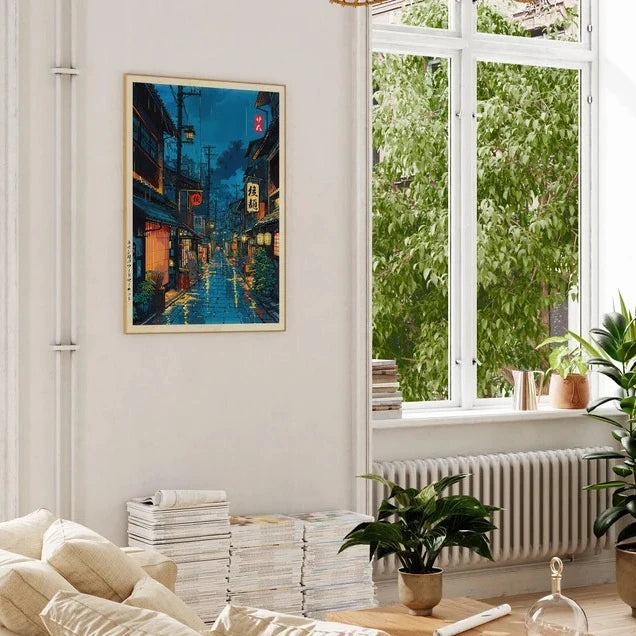 Japanese Tokyo Teahouse Cartoon Canvas Print Anime City  Decor