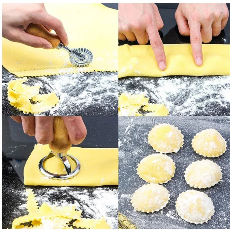 Set of stainless steel cutters dough press and cutter ravioli and biscuit.