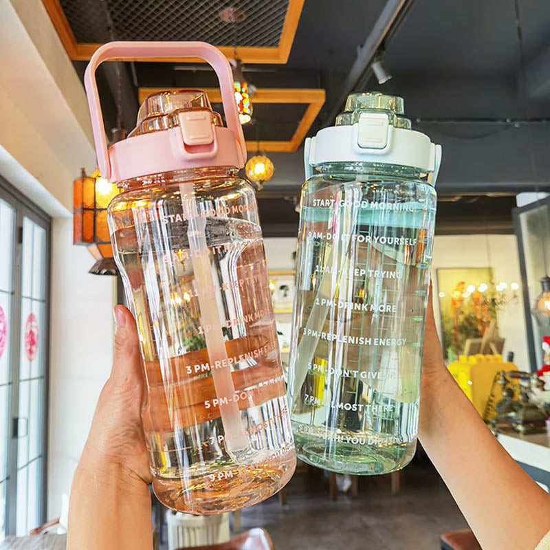 2 Liters Straw Plastic Water Bottle Large Portable Travel Bottle Sports Fitness - enoughdream.com