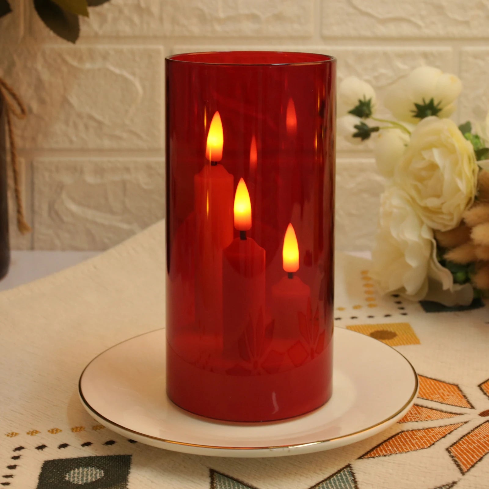 Flameless 3 in 1 LED Taper Candles with 15CM Lampshade Battery