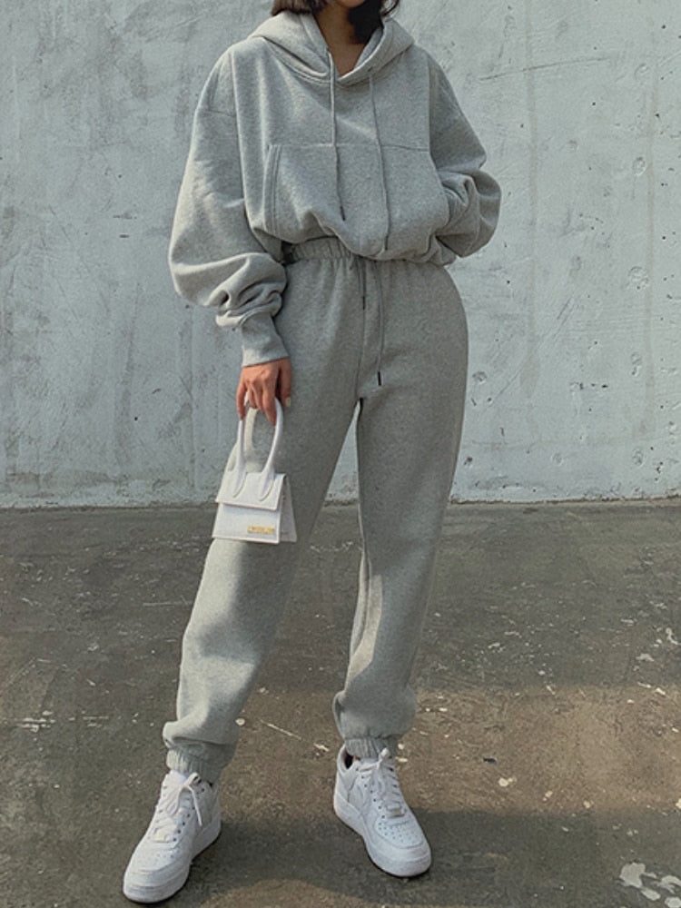 Hoodies Suit Winter Spring Solid Casual Tracksuit Women Fleece - enoughdream.com