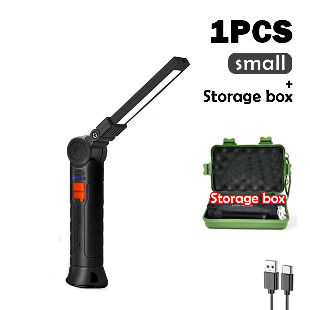 LED Folding Flashlight with Magnetic Base COB Light 360°Rotate