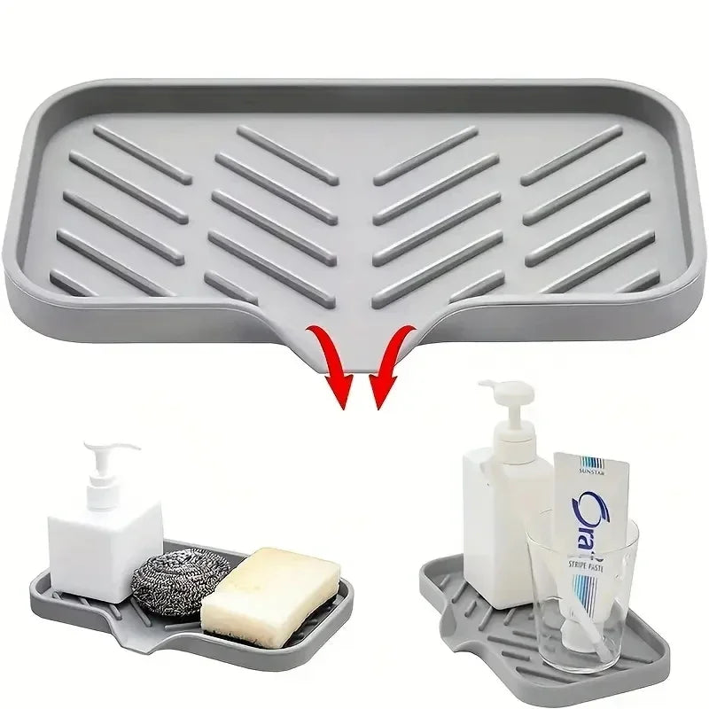 Soap dish sponge and brush organizer for kitchen and bathroom