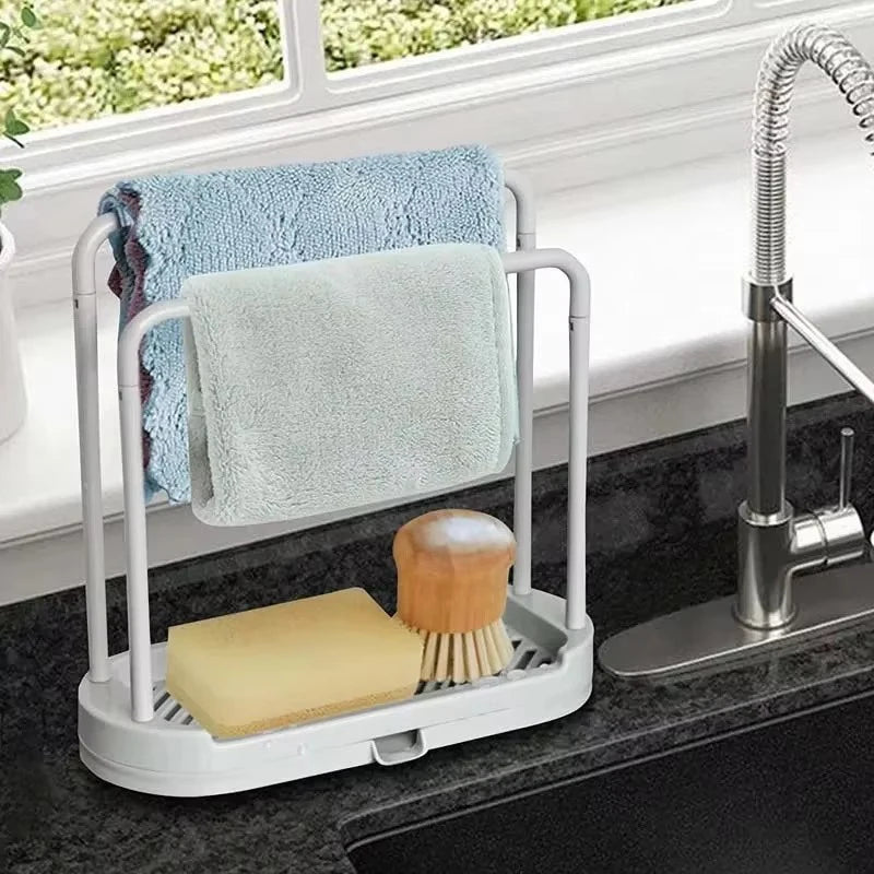 Double-layer dishwashing towel drainer, countertop sponge storage holder, made of steel wire