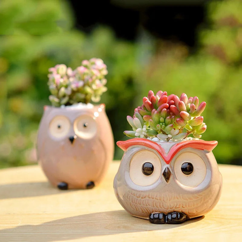 Ceramic Owl Flower Pot Garden Office Decoration