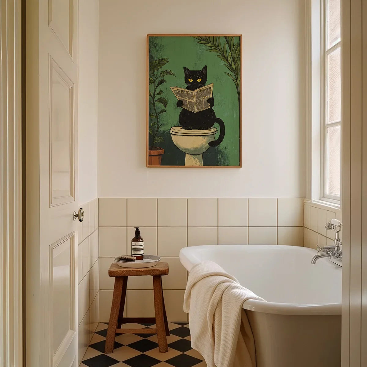 Black Cat Canvas Poster Retro Animal Toilet Wall Art Prints  Decor