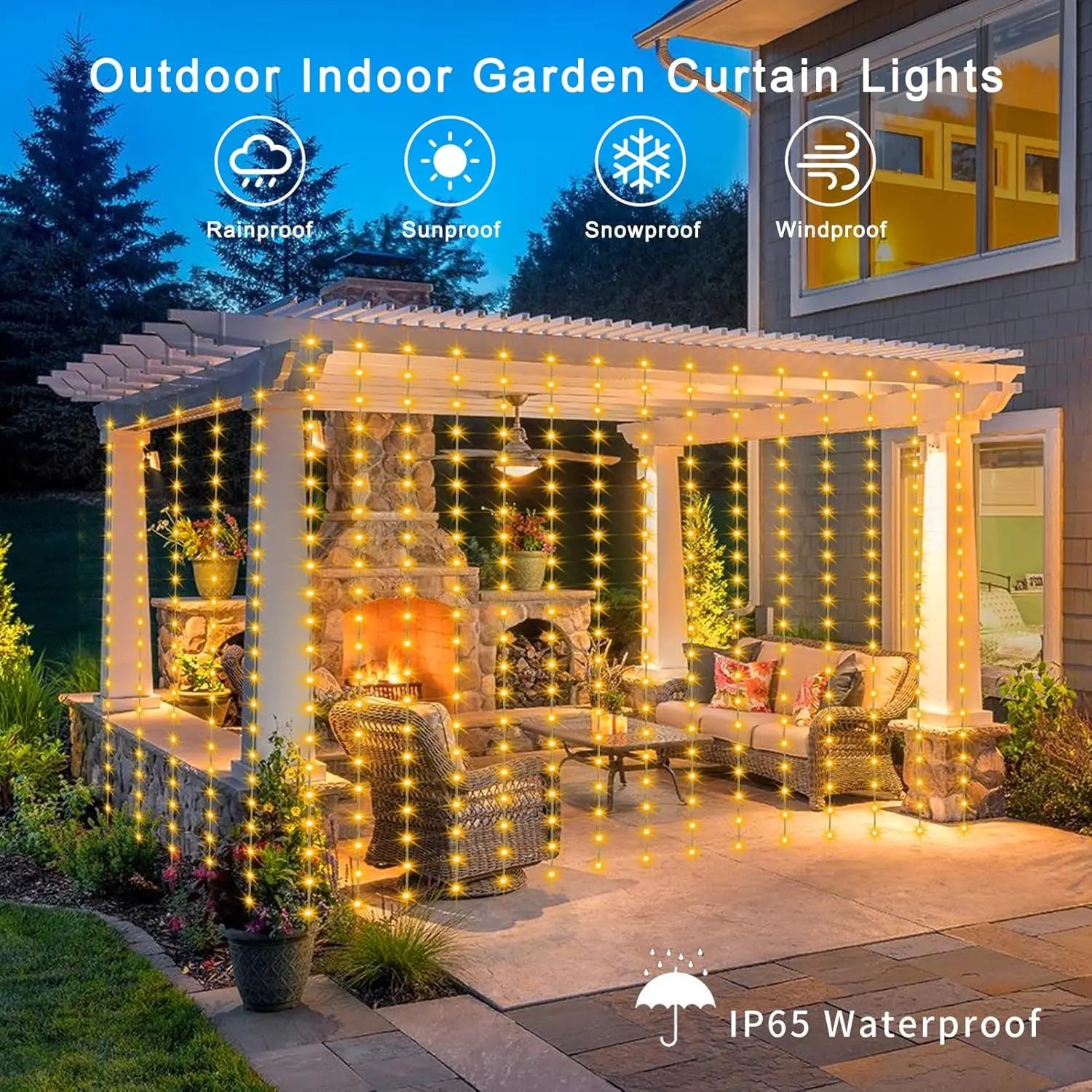 Solar Curtain Light LED Outdoor Waterproof 300leds Garland Decoration String