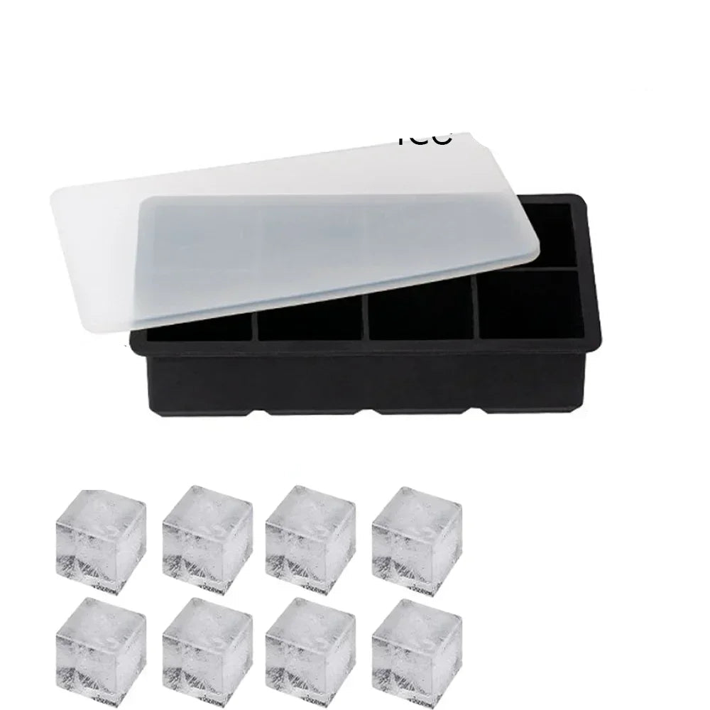 Square Gelo Shape with Tampa, 4/6/8 Cavities for Uísque, Coquetel e Café