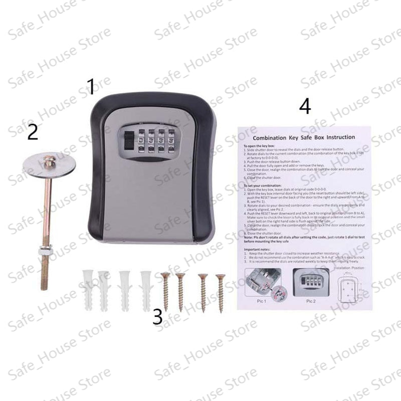 Wall Mount Key Lock Box 4 Digit Password Code Security Lock No Key - enoughdream.com