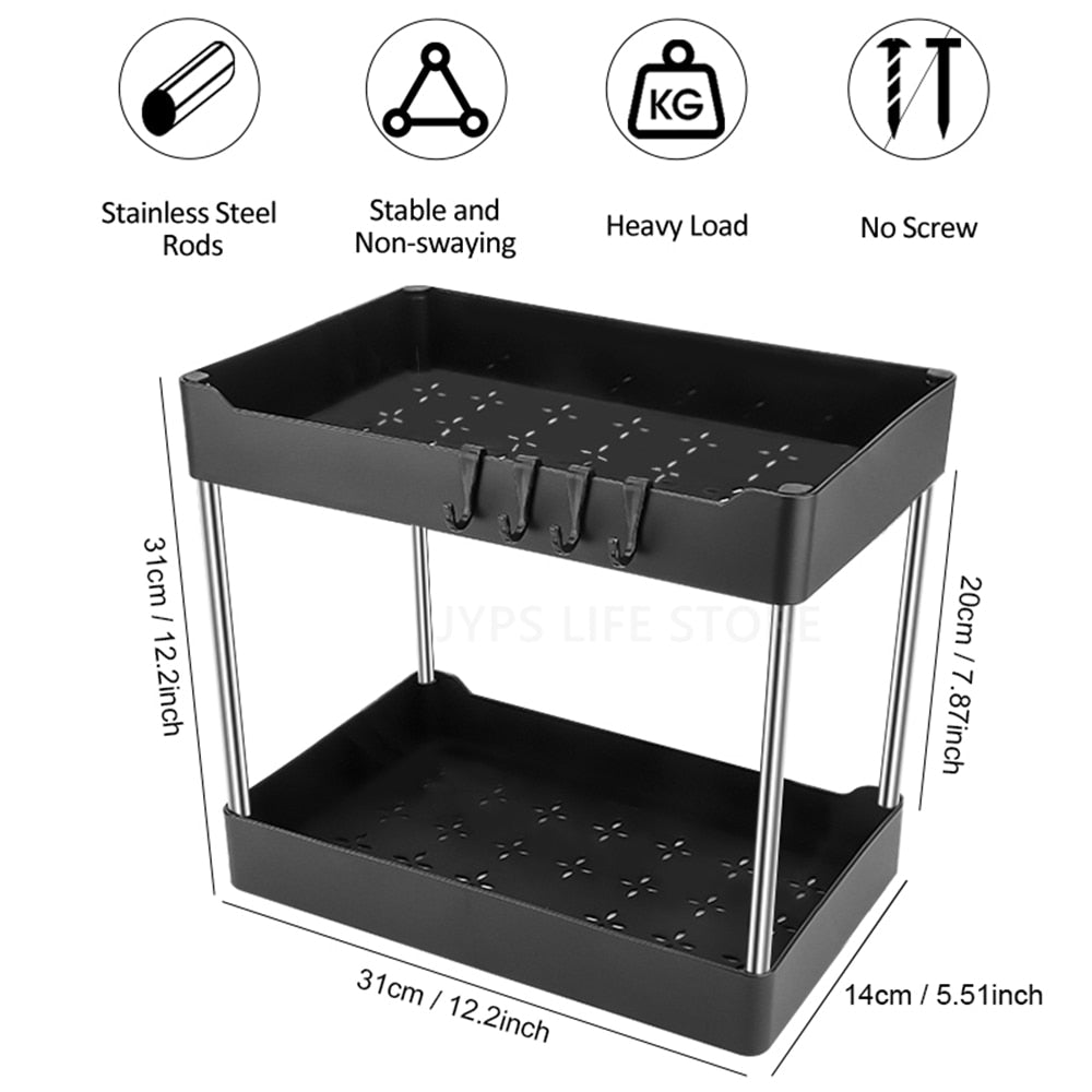 1/2 Pcs Under Sink Storage Organizer 2 Tier Drawer Multipurpose Rack Cabinet Under - enoughdream.com