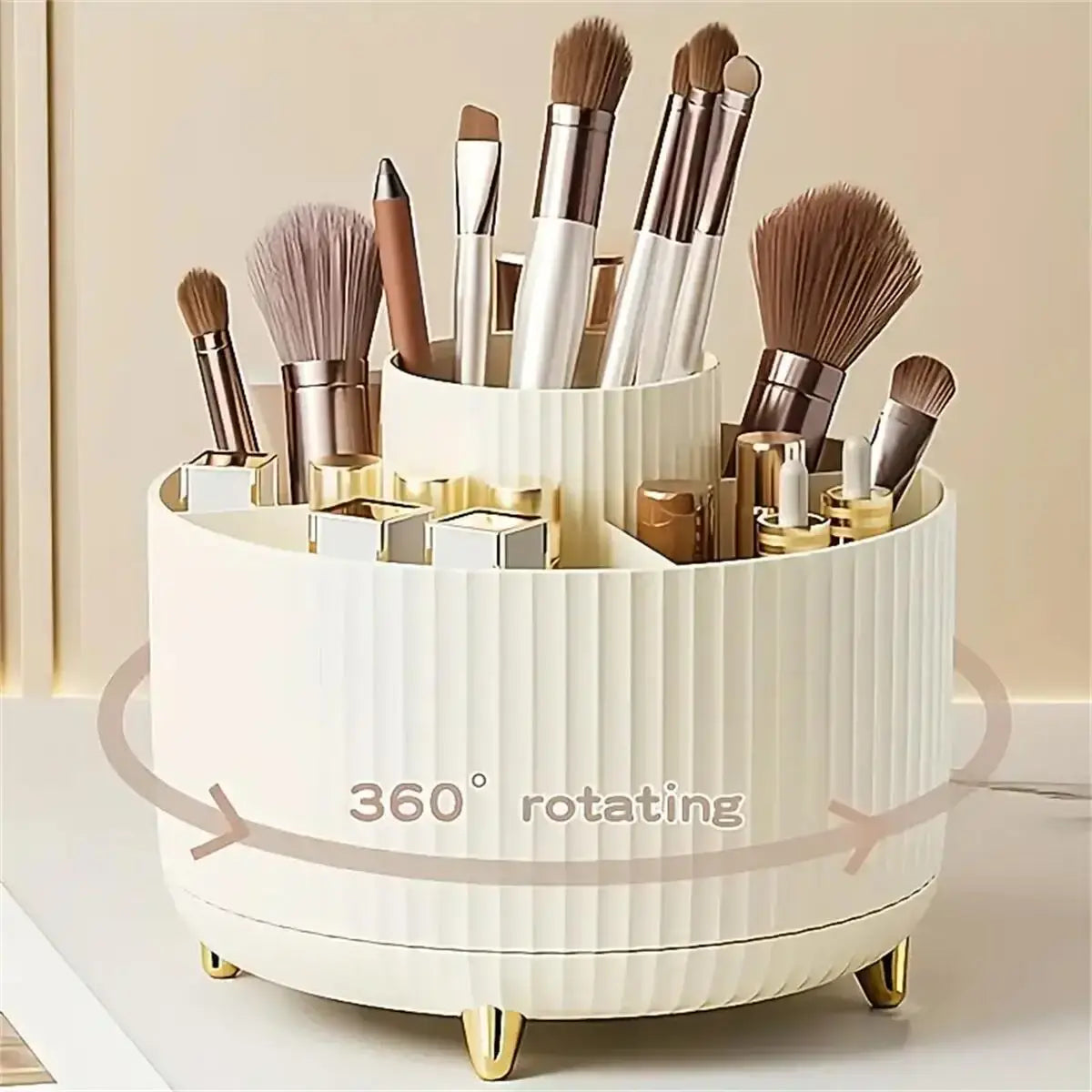 360° Rotating Makeup Organizer - 1pc Plastic Cosmetic Storage with 5 Compartments