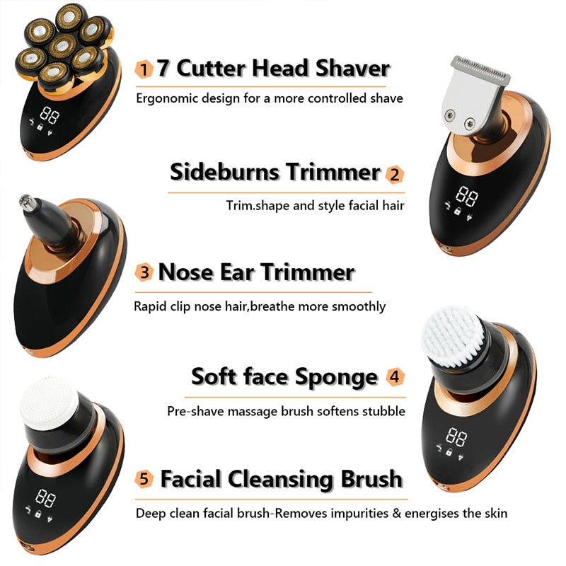 5 In 1 7D Rechargeable Bald Head Shavers Kit - enoughdream.com