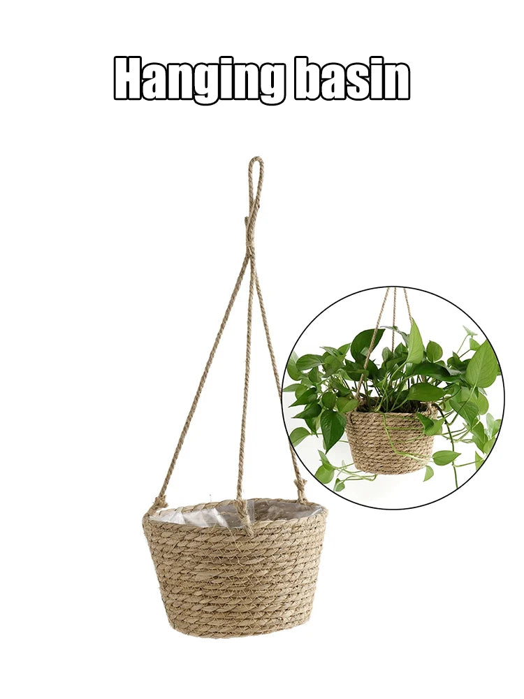 Straw Hanging Basket Planter Twine Woven Flower