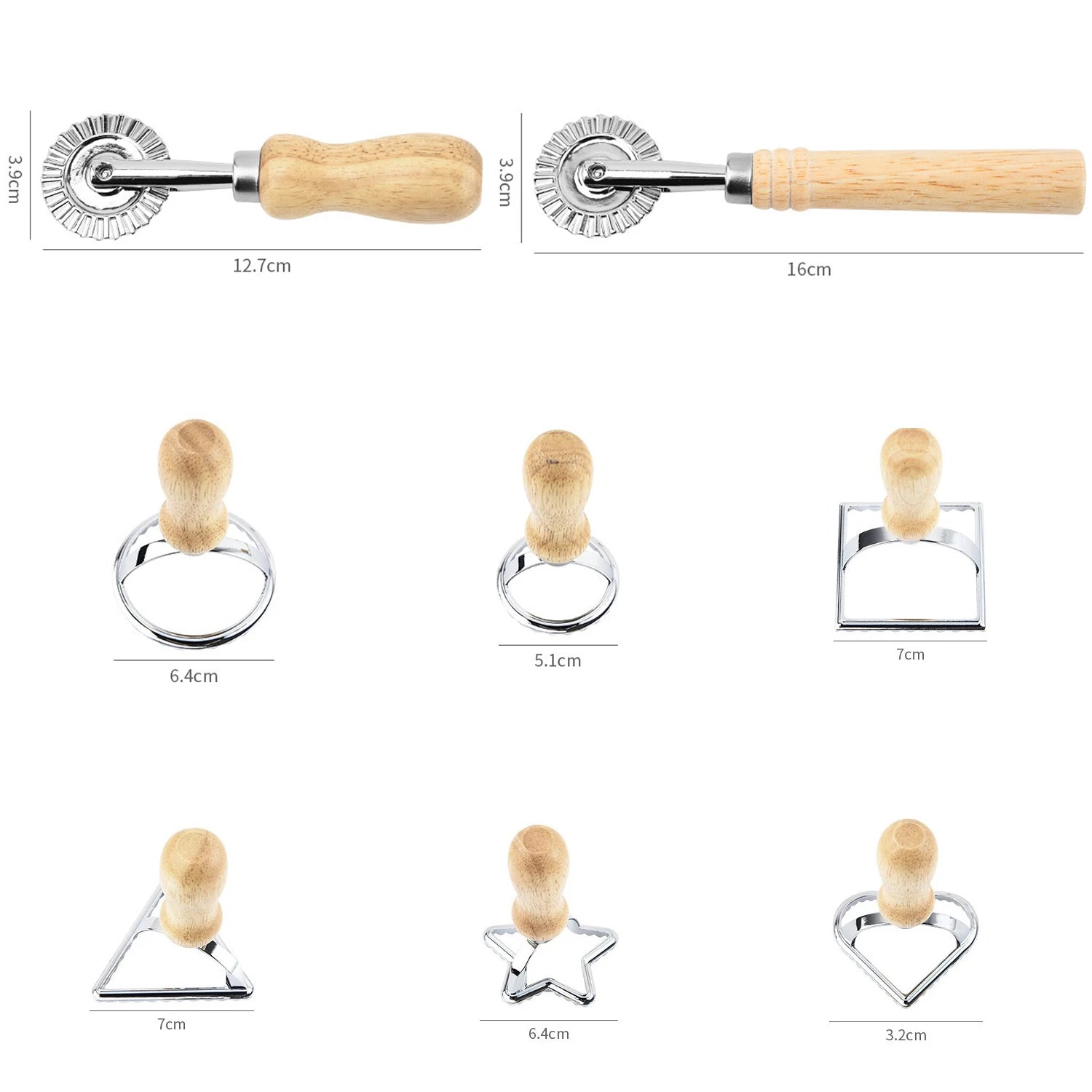 Set of stainless steel cutters dough press and cutter ravioli and biscuit.
