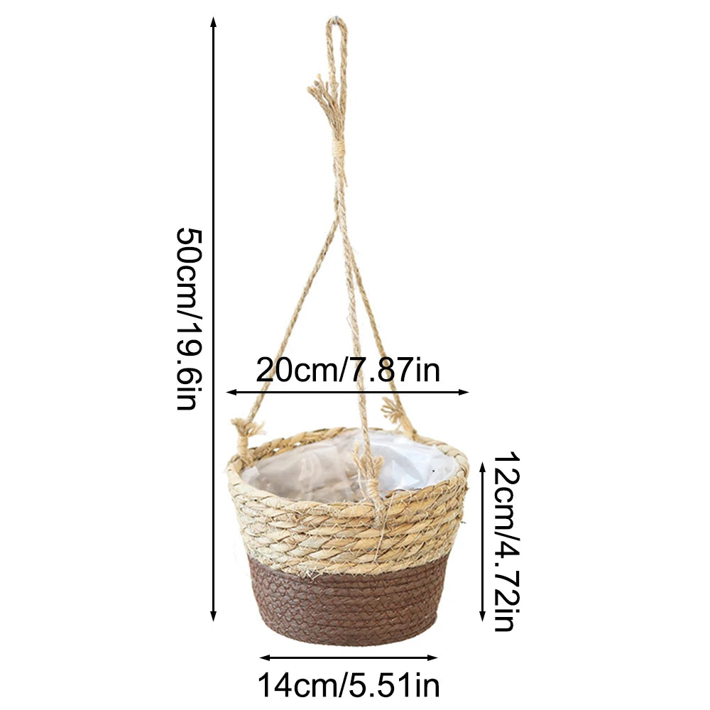Straw Hanging Basket Planter Twine Woven Flower