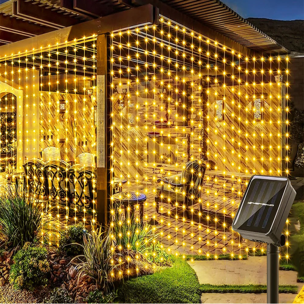 Solar LED Curtain Light Outdoor Garland Solar Fairy String  Garden Christmas Decor