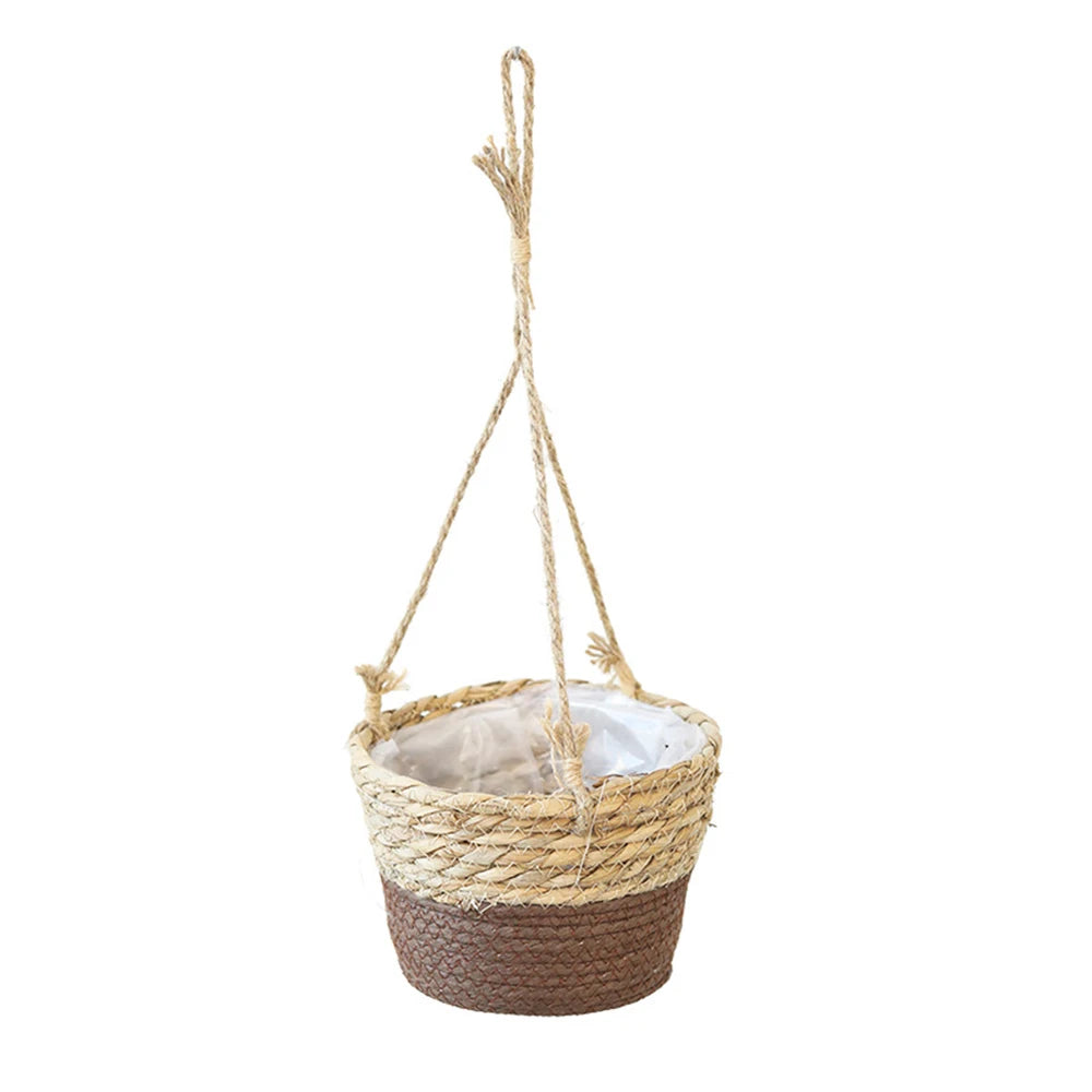 Straw Hanging Basket Planter Twine Woven Flower