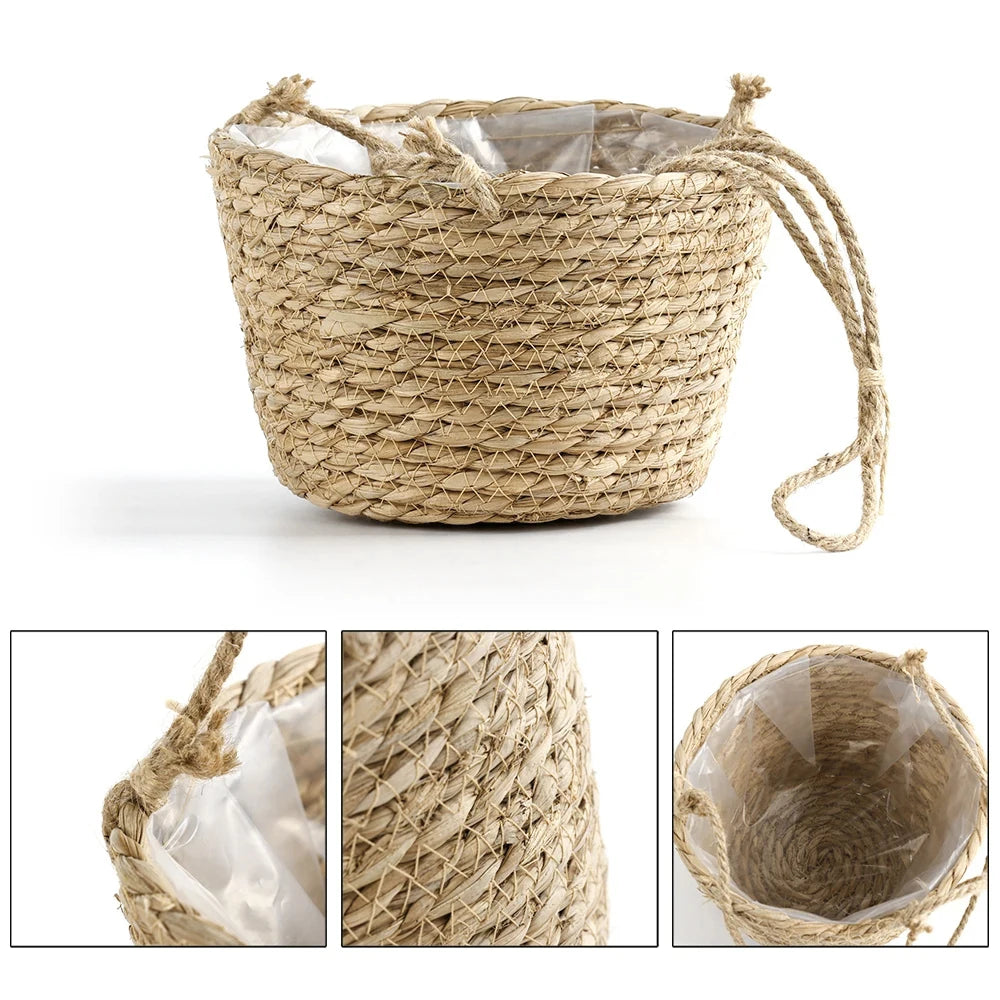 Straw Hanging Basket Planter Twine Woven Flower