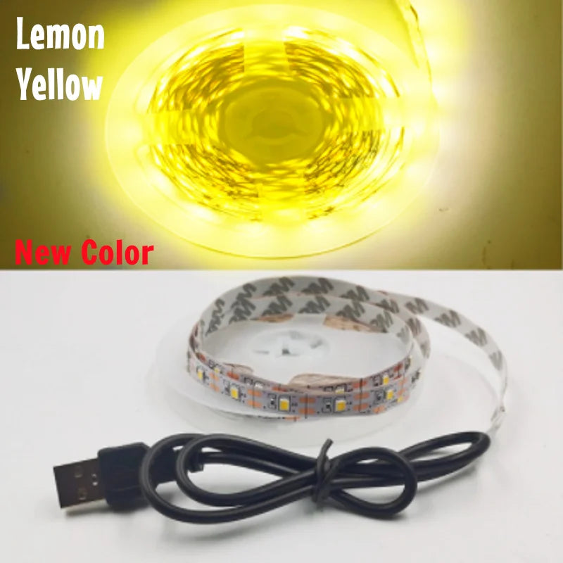 USB LED Strip Light 5V 3528  Warm Cool White Pink Green Blue Red