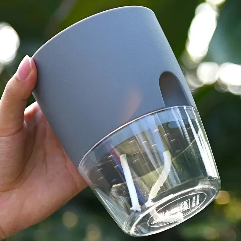 Transparent Double Layer Plastic Flower Pot Self Watering Flowerpot