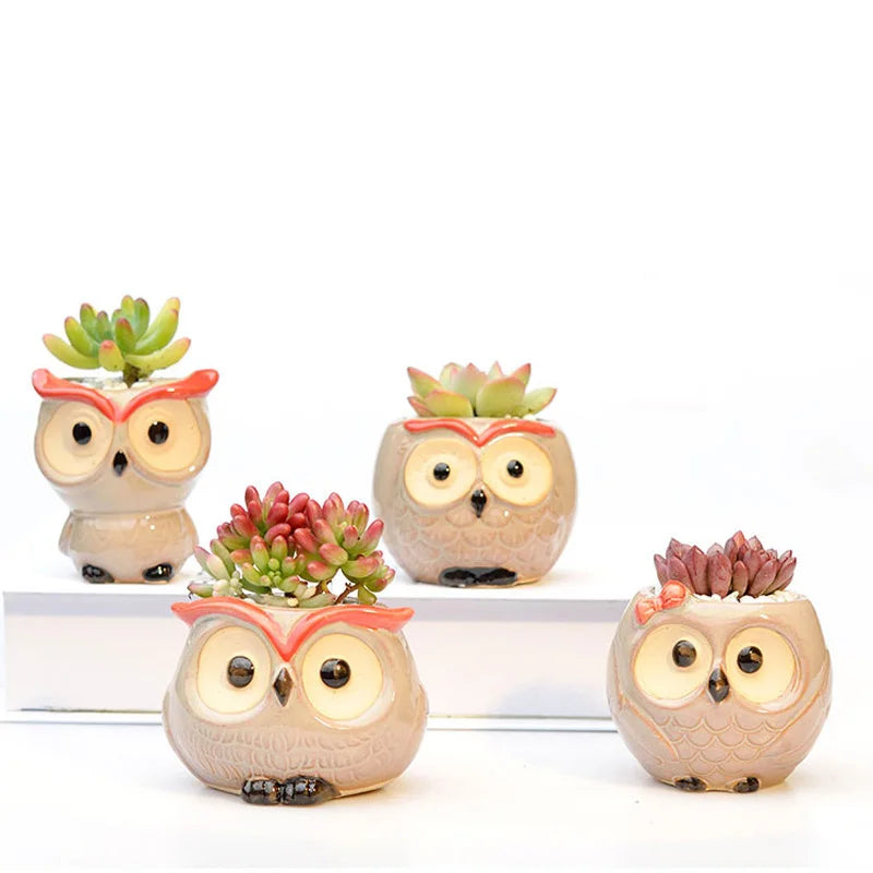Ceramic Owl Flower Pot Garden Office Decoration