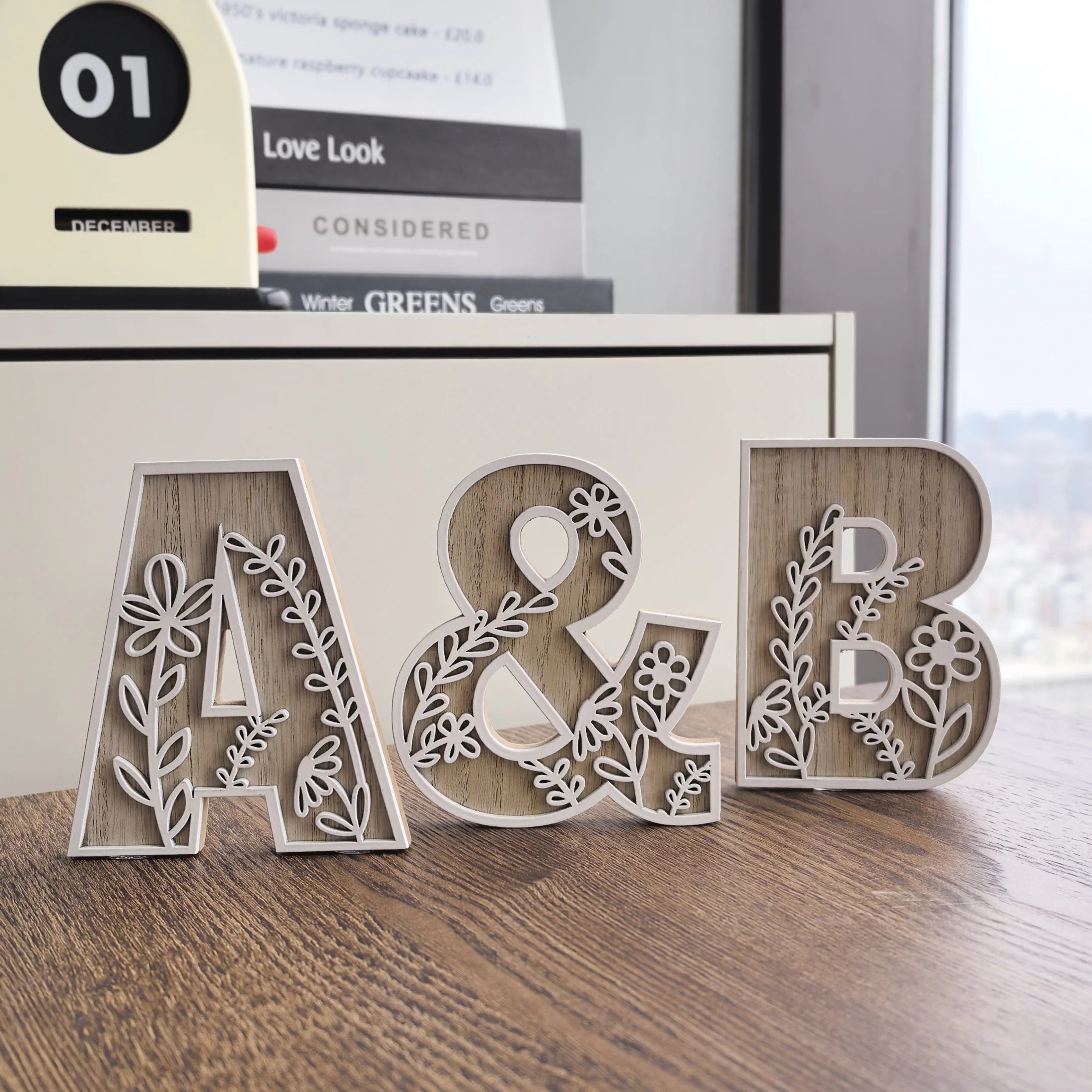 Rustic wooden floral carved alphabet letter - unique bedroom decor