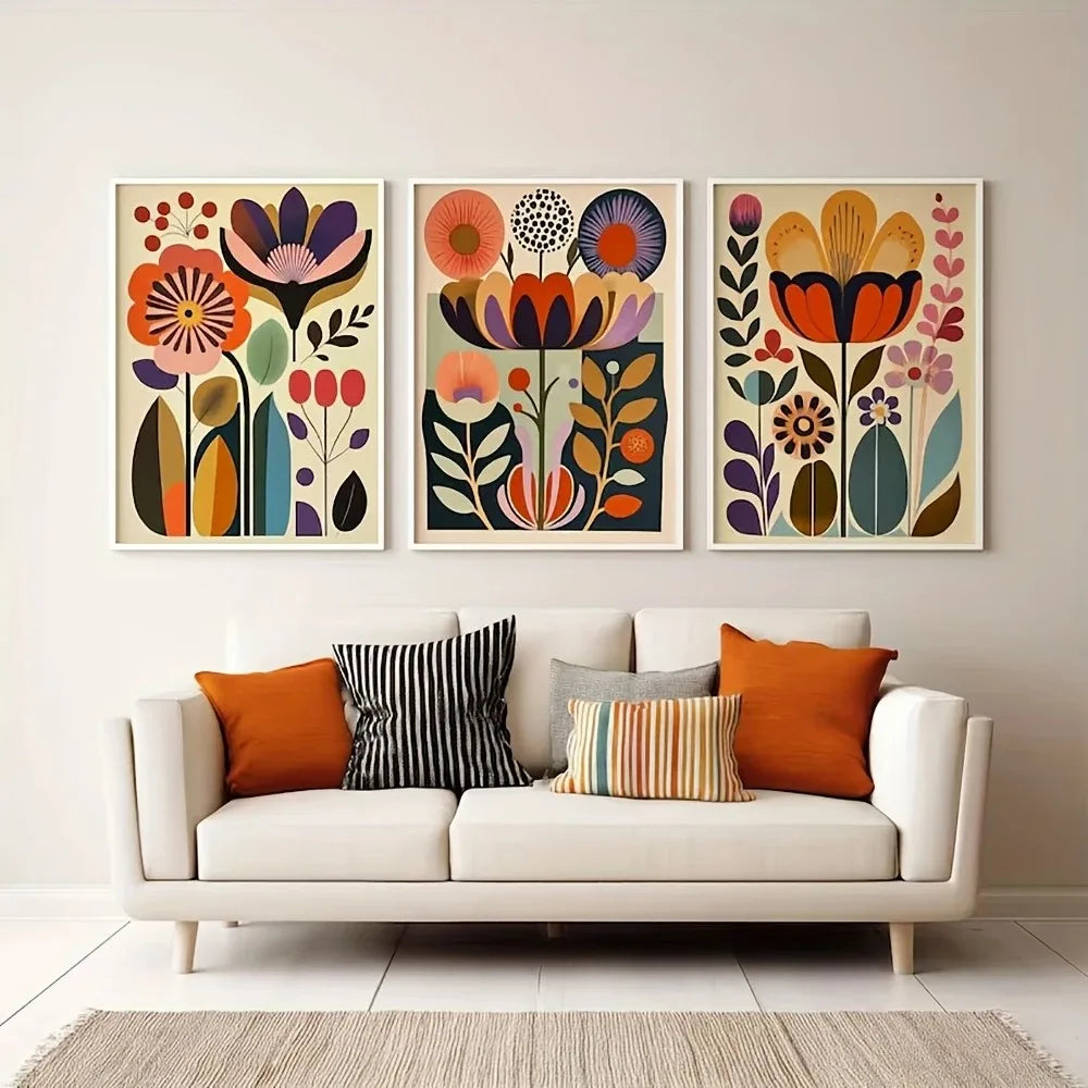 Scandinavian Folk Art Floral Canvas Nordic Home Decor
