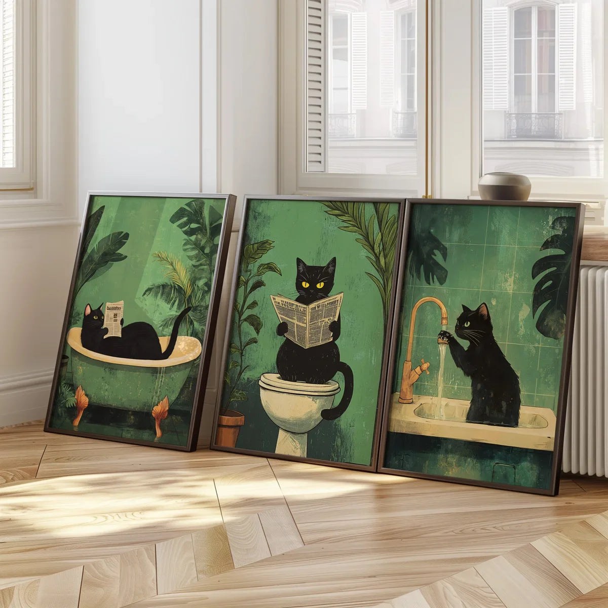 Black Cat Canvas Poster Retro Animal Toilet Wall Art Prints  Decor