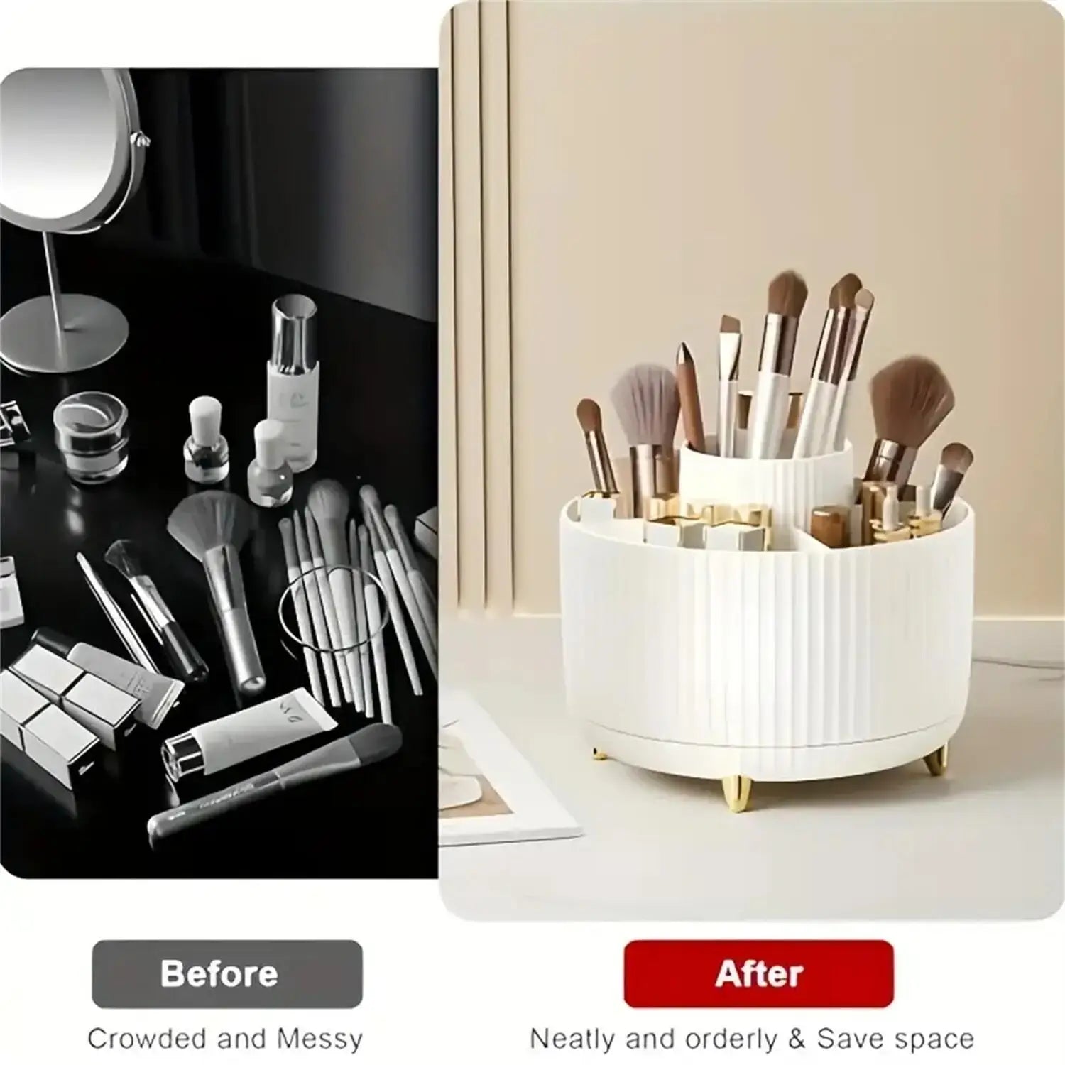 360° Rotating Makeup Organizer - 1pc Plastic Cosmetic Storage with 5 Compartments