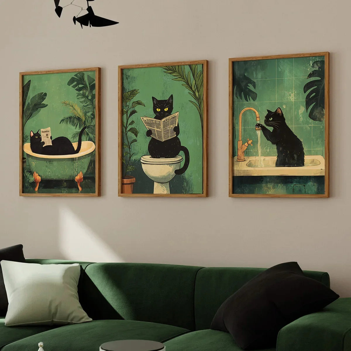 Black Cat Canvas Poster Retro Animal Toilet Wall Art Prints  Decor