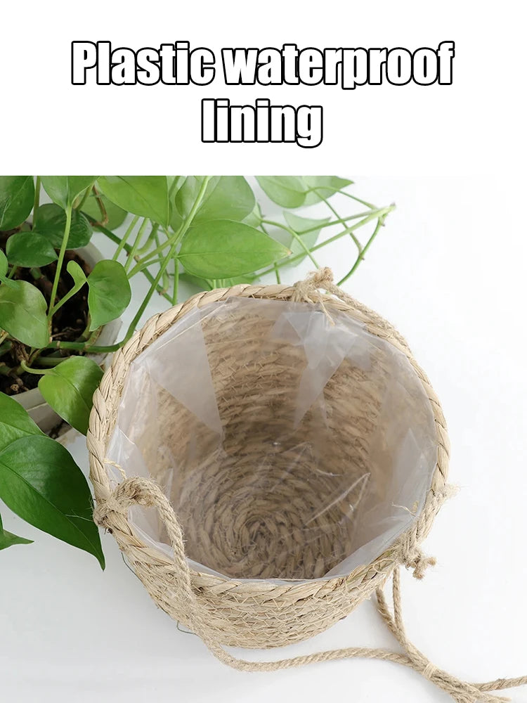 Straw Hanging Basket Planter Twine Woven Flower