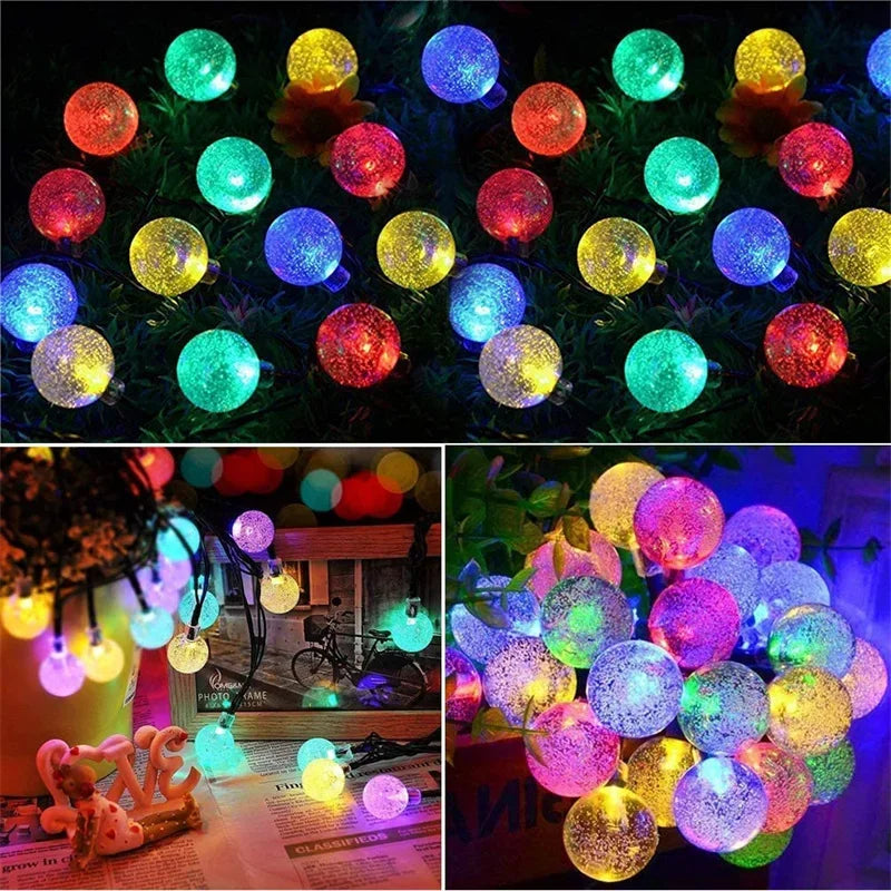 LED Solar String Lights Outdoor 60 Leds Waterproof Crystal Globe  Decor