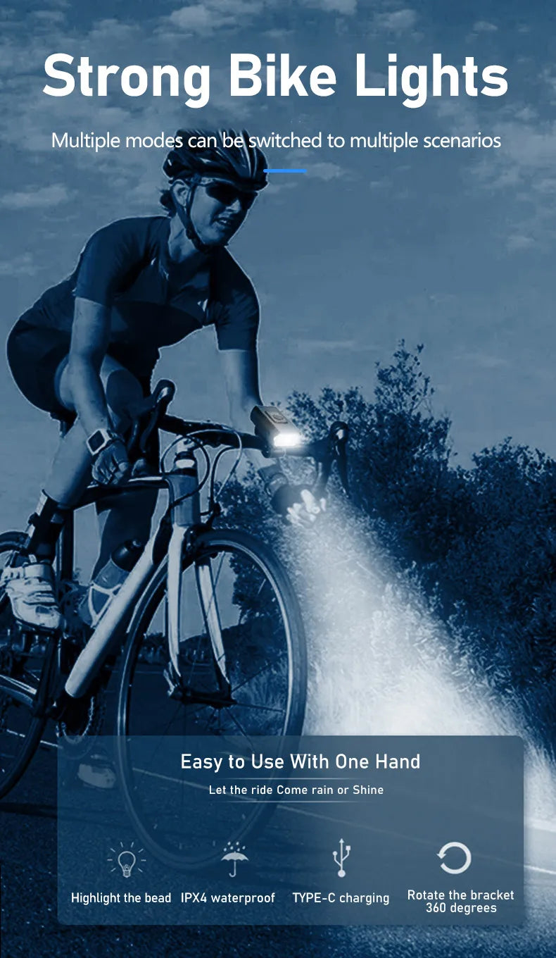 LED Bicycle Front Light Type-c - Rechargeable Bicycle Headlight MTB Road Bike