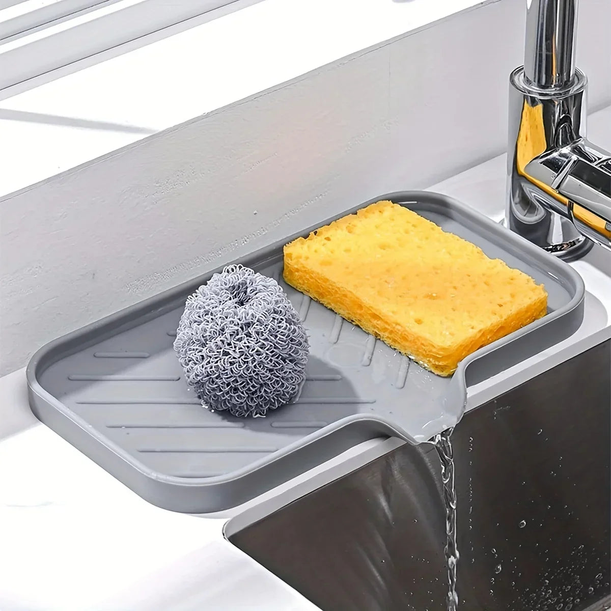 Soap dish sponge and brush organizer for kitchen and bathroom