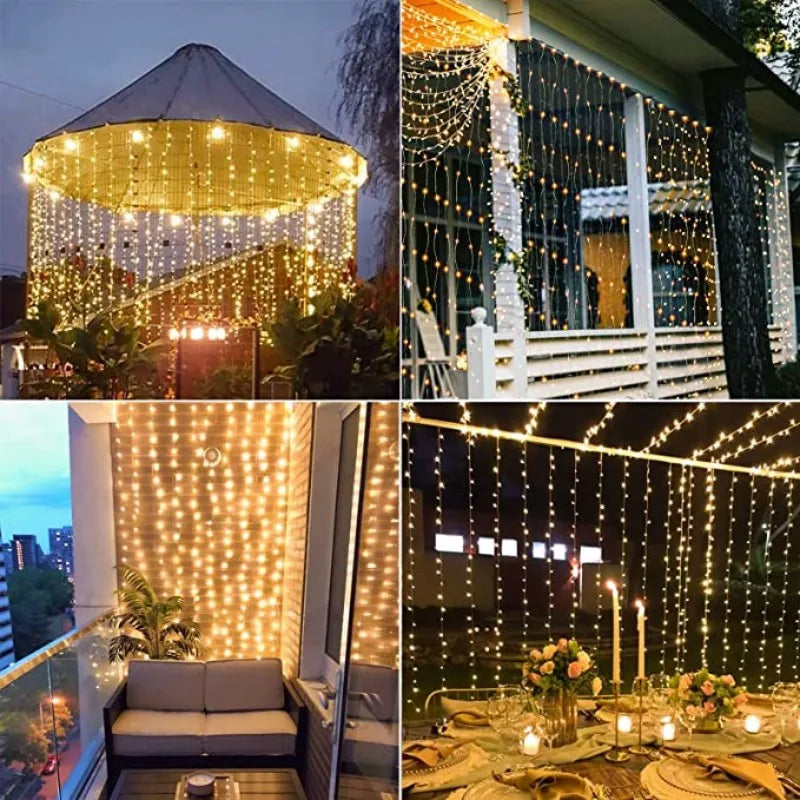 Solar LED Curtain Light Outdoor Garland Solar Fairy String  Garden Christmas Decor