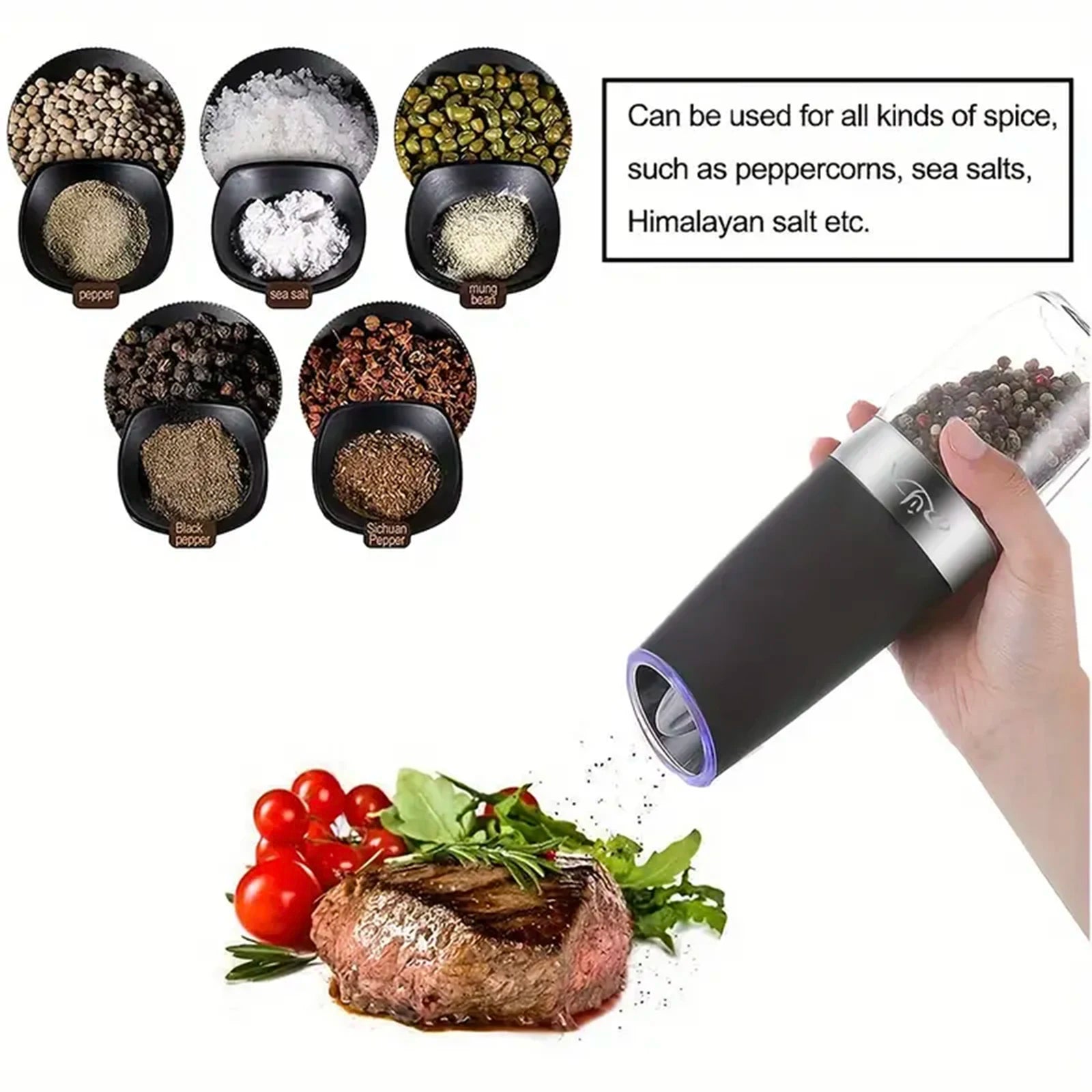 Gravity Electric Salt And Pepper Mill - Tilt To Grind Automatically Battery Powered
