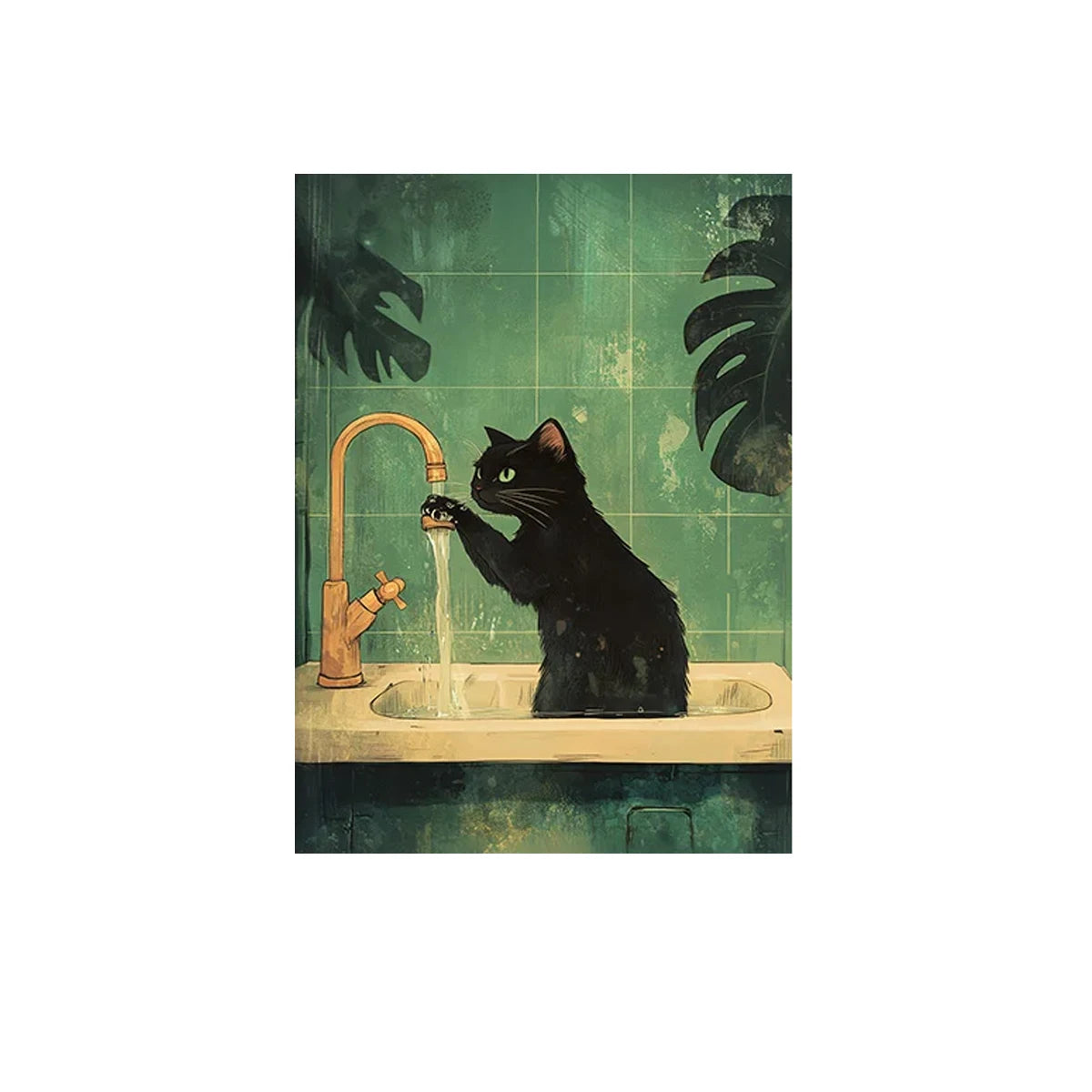 Black Cat Canvas Poster Retro Animal Toilet Wall Art Prints  Decor