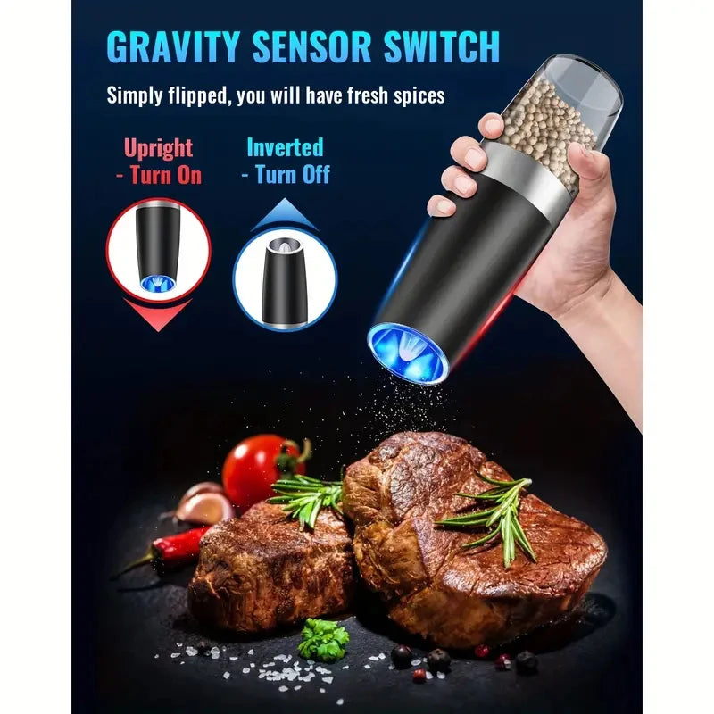 Gravity Electric Salt And Pepper Mill - Tilt To Grind Automatically Battery Powered