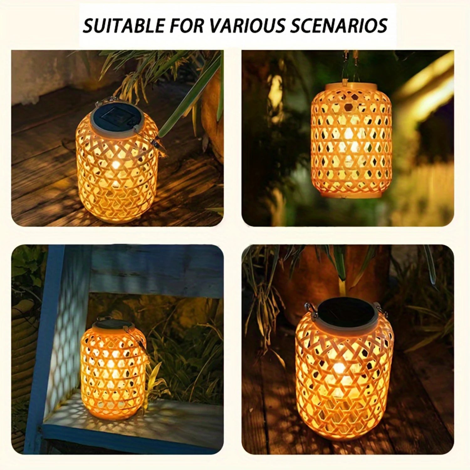 Solar Powered Rattan Lantern Chandelier Plastic Material
