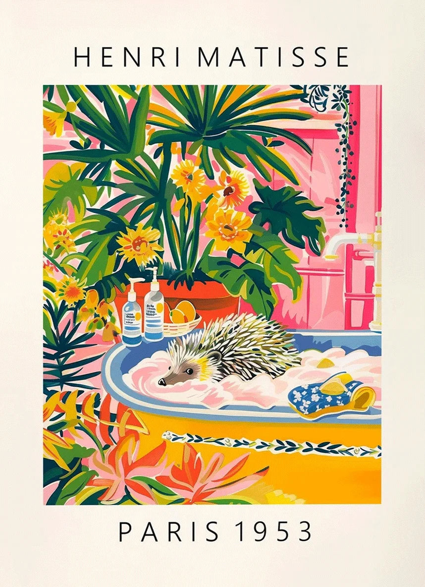 Black cat on toilet  bathroom Pink tropical decor