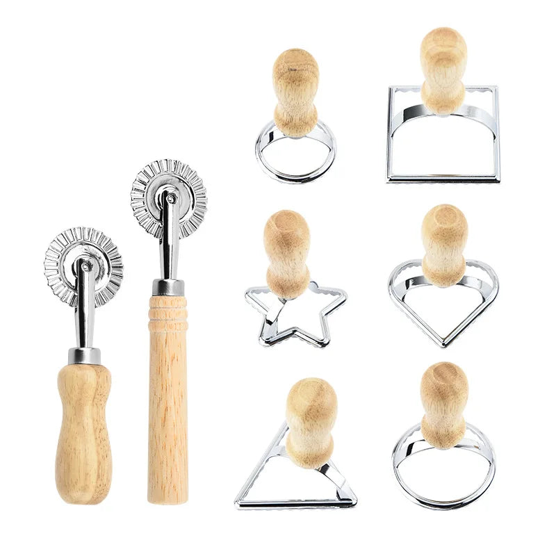 Set of stainless steel cutters dough press and cutter ravioli and biscuit.